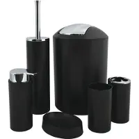MSV Hannah Badkameraccessoireset – 6-delige Badkamer Accessoires Set in Mat Zwart – Badaccessoireset met Zeepdispenser en Toiletborstelhouder