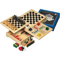 Philos Houten Spellen Verzameling - Reisversie - 4-in-1 Spellen - 20 x 20 x 5 cm
