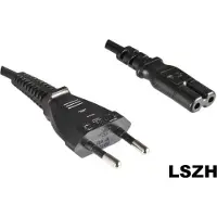 DINIC Stroomkabel met rechte C7 plug en rechte stekker - 2x 0,75mm - LSZH / zwart - 1,8 meter