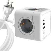 Microconnect Multiprise - - MC-CUBE015USBC - 4 Poorten - 2 USB A - 1 USB-C - Kabel 1,5m