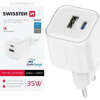 Swissten USB-C Snellader - 2 poorten - GaN technologie - 35W - Wit