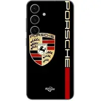 MANIACASE Coque - - Samsung Galaxy S24 FE - Logo PORSCHE - Rood en Goud - Soepel