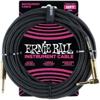 Ernie Ball Braided - Instrumentkabel - Jack Recht/Haaks - 5,5 Meter - Zwart/Goud - Dubbelgeleider - Gevlochten Mantel
