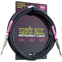 Ernie Ball 6048 geweven gitaar kabel 3 meter zwart 2x rechte jack 6,35 mm
