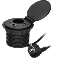 ORNO Inbouw Bureau stekkerdoos - Tafelstopcontact met USB-A & C Quickcharge - Verdeelstekker 1-voudig - draadloze Qi snellader - Penaarde - Zwart