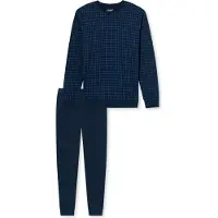 Schiesser Pyjama lang ' Nightwear Serie ' navy / cyaan blauw