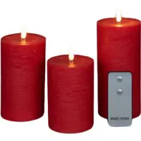 Annas collection 3St Rood Kaars Wax Rustiek 3D Lont 7,5X10/12,5/15Cm Afstandsbediening 3X3Aaa Anna's Collection