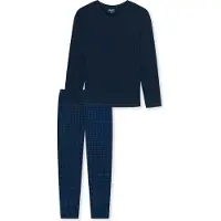 Schiesser Pyjama lang nachtblauw / cyaan blauw