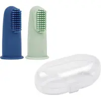 Nattou Silicone - Vingertandenborstel voor Baby Set met Opbergdoosje - 2 Stuks - Blauw