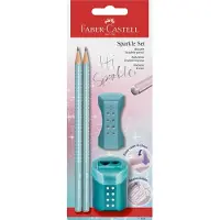 Faber-Castell potloodset - Sparkle Cosmic - ocean metallic - 2x grafiet potloden, 1x gum, 1x slijper - FC-118297