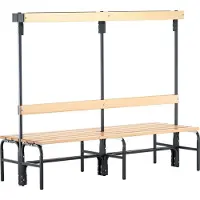 Sypro Kleedkamerbank, stalen buizen/hout, dubbel, met garderobedeel, L 2000 mm, antraciet