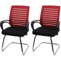 MCW Set van 2 conferentiestoelen -K51, bezoekersstoel sledemodel, 150 kg draagvermogen stof/textiel ~ rood