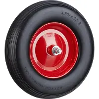 Relaxdays kruiwagenwiel rubber - bolderwagenwiel met as - antilekband stalen velg zwart