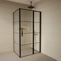 Boss & Wessing Douchecabine bws creton 90x140x200 cm draaideur incl zijwand 8 mm glas mat zwart raster