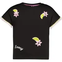 B.NOSY T-shirt zwart Meisjes Stretchkatoen Ronde hals All over print - maat 134/140