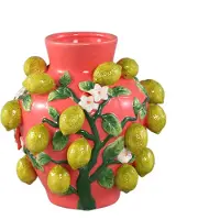 Ptmd Stacy Pink Ceramic Jar Vase With Lemons On Twig (Roze, 26x26x26cm)
