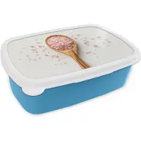MuchoWow Broodtrommel Blauw - Lunchbox Lepel - Zout - Roze - Brooddoos 18x12x6 cm - Brood lunch box - Broodtrommels voor kinderen en volwassenen