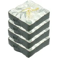Stof Textile Vloerkussen Leaves - 4x - groen/wit - katoen - 45 x 45 x 10 cm - vierkant - Extra dik - extra zitplaatsen - spelen - gamen - relaxen