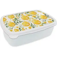 MuchoWow Broodtrommel Wit - Lunchbox Bloemen - Paaseieren - Geel - Brooddoos 18x12x6 cm - Brood lunch box - Broodtrommels voor kinderen en volwassenen