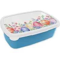 MuchoWow Broodtrommel Blauw - Lunchbox Bloementuin - Kleurrijk - Eieren - Brooddoos 18x12x6 cm - Brood lunch box - Broodtrommels voor kinderen en volwassenen