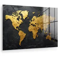 MuchoWow Glasschilderij 180x120 cm - Schilderij acrylglas - Wereldkaart - Goud - Steen - Foto op glas - Muurdecoratie woonkamer - Wanddecoratie slaapkamer - Schilderijen