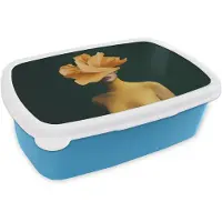 MuchoWow Broodtrommel Blauw - Lunchbox Vrouw - Hoed - Geel - Brooddoos 18x12x6 cm - Brood lunch box - Broodtrommels voor kinderen en volwassenen