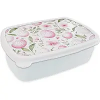 MuchoWow Broodtrommel Wit - Lunchbox Patroon - Eieren - Roze - Pasen - Brooddoos 18x12x6 cm - Brood lunch box - Broodtrommels voor kinderen en volwassenen