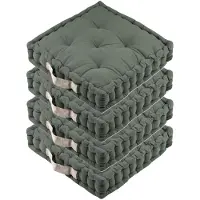 Stof Textile Vloerkussen DUO - 4x - olijfgroen - katoen - 45 x 45 x 10 cm - vierkant - Extra dik - extra zitplaatsen - spelen - gamen - relaxen