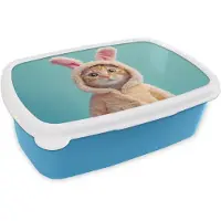 MuchoWow Broodtrommel Blauw - Lunchbox Paashaas - Kat - Kostuum - Brooddoos 18x12x6 cm - Brood lunch box - Broodtrommels voor kinderen en volwassenen