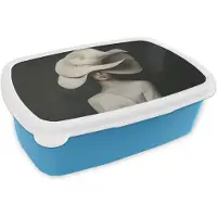 MuchoWow Broodtrommel Blauw - Lunchbox Modern - Vrouw - Hoed - Brooddoos 18x12x6 cm - Brood lunch box - Broodtrommels voor kinderen en volwassenen