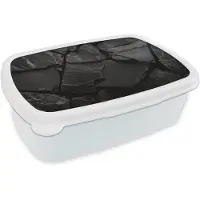 MuchoWow Broodtrommel Wit - Lunchbox Zwart - Stenen - Rots - Brooddoos 18x12x6 cm - Brood lunch box - Broodtrommels voor kinderen en volwassenen