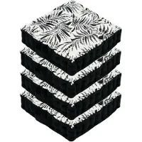 Stof Textile Vloerkussen Leaves - 4x - zwart/wit - katoen - 45 x 45 x 10 cm - vierkant - Extra dik - extra zitplaatsen - spelen - gamen - relaxen