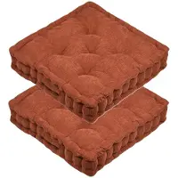 Stof Textile Vloerkussen Ribcord - 2x - terracotta - polyester - 45 x 45 x 10 cm - vierkant - Extra dik - extra zitplaatsen - spelen - gamen - relaxen