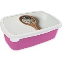 MuchoWow Broodtrommel Roze - Lunchbox Lepel - Sesam - Wit - Brooddoos 18x12x6 cm - Brood lunch box - Broodtrommels voor kinderen en volwassenen