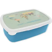 MuchoWow Broodtrommel Blauw - Lunchbox Wereldkaart - Realistisch - Kaart - Brooddoos 18x12x6 cm - Brood lunch box - Broodtrommels voor kinderen en volwassenen