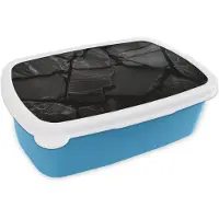 MuchoWow Broodtrommel Blauw - Lunchbox Zwart - Stenen - Rots - Brooddoos 18x12x6 cm - Brood lunch box - Broodtrommels voor kinderen en volwassenen