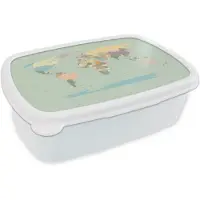 MuchoWow Broodtrommel Wit - Lunchbox Wereldkaart - Realistisch - Kaart - Brooddoos 18x12x6 cm - Brood lunch box - Broodtrommels voor kinderen en volwassenen