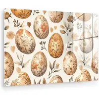 MuchoWow Glasschilderij 180x120 cm - Schilderij acrylglas - Paaseieren - Bruin - Bloemen - Foto op glas - Muurdecoratie woonkamer - Wanddecoratie slaapkamer - Schilderijen