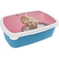 MuchoWow Broodtrommel Blauw - Lunchbox Strik - Discobal - Konijn - Brooddoos 18x12x6 cm - Brood lunch box - Broodtrommels voor kinderen en volwassenen