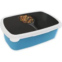 MuchoWow Broodtrommel Blauw - Lunchbox Kruiden - Zwart - Lepel - Brooddoos 18x12x6 cm - Brood lunch box - Broodtrommels voor kinderen en volwassenen