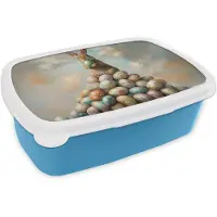 MuchoWow Broodtrommel Blauw - Lunchbox Konijn - Eieren - Kleurrijk - Brooddoos 18x12x6 cm - Brood lunch box - Broodtrommels voor kinderen en volwassenen