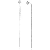 Zinzi 80mm gold plated zilveren doortrek oorbellen met chatonzetting 5mm groene kleursteen en sierlijk kettinkje ZIO2576GG