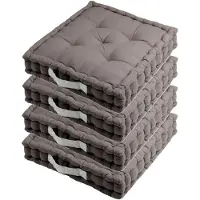 Stof Textile Vloerkussen DUO - 4x - grijs - katoen - 45 x 45 x 10 cm - vierkant - Extra dik - extra zitplaatsen - spelen - gamen - relaxen
