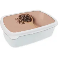 MuchoWow Broodtrommel Wit - Lunchbox Chocola - Hout - Lepel - Brooddoos 18x12x6 cm - Brood lunch box - Broodtrommels voor kinderen en volwassenen