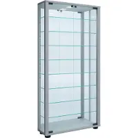Hioshop VitrosaMaxi vitrinekast wandmontage met spiegel 2 glazen deuren zilverkleurig.