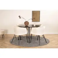 Ebuy24 DippØ115BLBL eethoek eetkamertafel zwart en 4 Berit eetkamerstal velours beige.