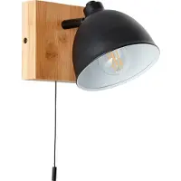 Brilliant zwarte wandlamp Celia | mat zwart/bamboe | metaal/bamboe | verstelbare kop | trekschakelaar | 1x E14, max. 28 W