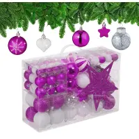 Relaxdays kerstballen - set van 101 - plastic - onbreekbaar - kerstpiek ster - felroze/wit