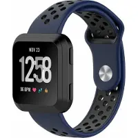 Strap-it Siliconen Smartwatch bandje - Geschikt voor Fitbit Versa / Versa 2 sport band - donkerblauw/zwart - Horlogeband / Polsband / Armband
