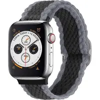 Strap-it Gevlochten / Geweven bandje - Geschikt voor Apple Watch (Series 12/11/10), (Ultra 4/3/2/1), (SE 3/2/1), (Series 9/8/7/6/5/4) - 44/45/46/49mm - Zwart/grijs - Braided verstelbaar iWatch bandje